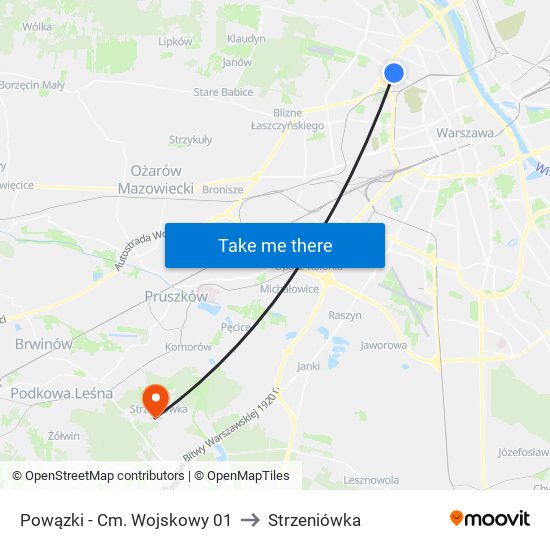 Powązki - Cm. Wojskowy 01 to Strzeniówka map