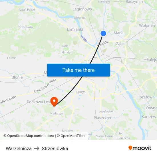 Warzelnicza to Strzeniówka map