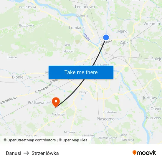 Danusi to Strzeniówka map