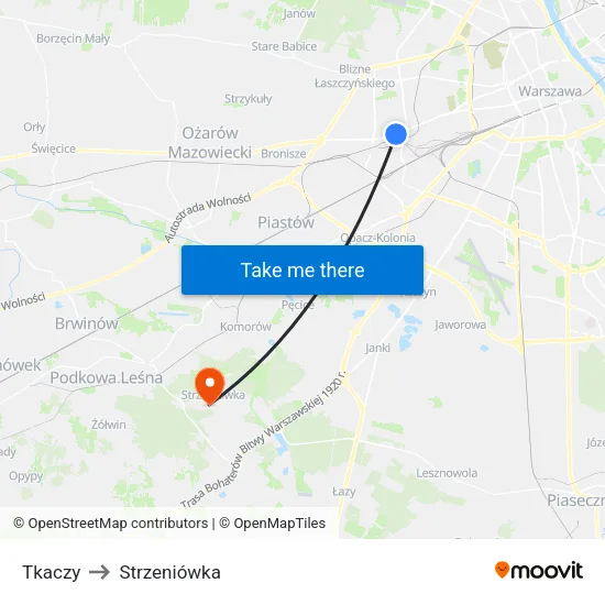 Tkaczy to Strzeniówka map