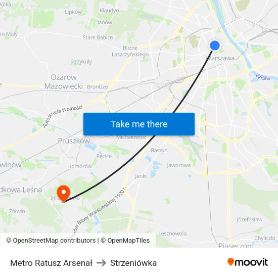 Metro Ratusz Arsenał to Strzeniówka map