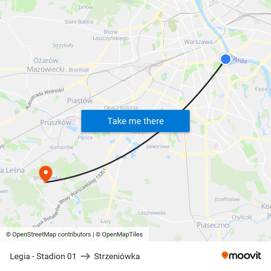 Legia - Stadion 01 to Strzeniówka map