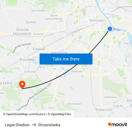Legia - Stadion to Strzeniówka map