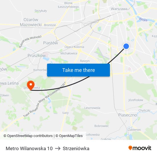 Metro Wilanowska 10 to Strzeniówka map