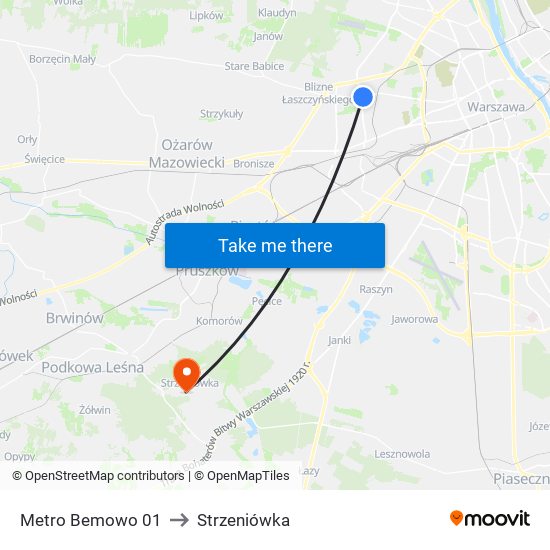 Metro Bemowo to Strzeniówka map