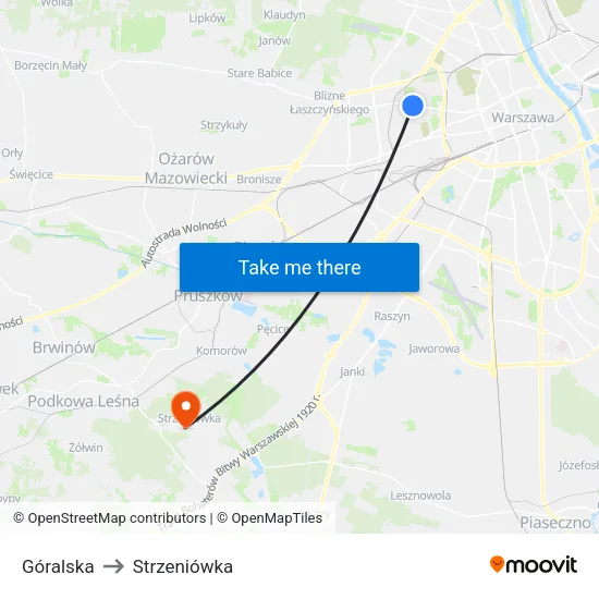 Góralska to Strzeniówka map
