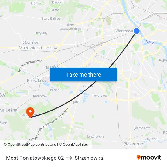 Most Poniatowskiego to Strzeniówka map