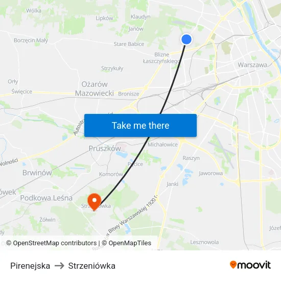 Pirenejska to Strzeniówka map