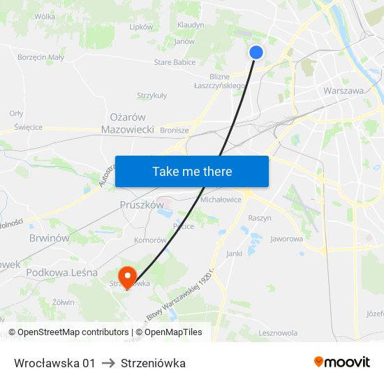 Wrocławska to Strzeniówka map