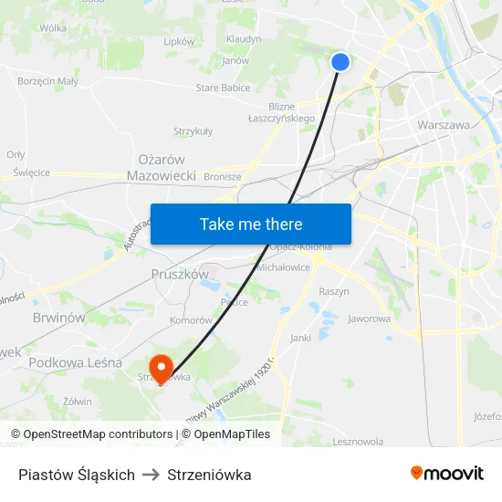 Piastów Śląskich to Strzeniówka map