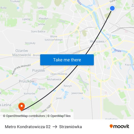 Metro Kondratowicza to Strzeniówka map