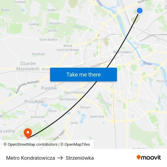 Metro Kondratowicza to Strzeniówka map