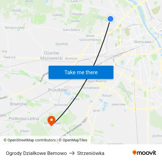 Ogrody Działkowe Bemowo to Strzeniówka map