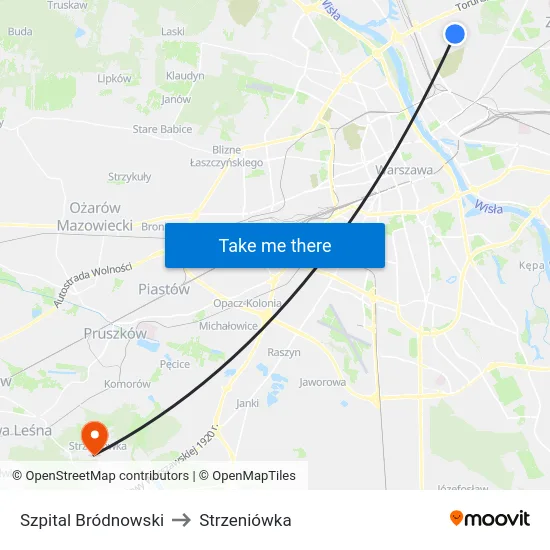 Szpital Bródnowski to Strzeniówka map
