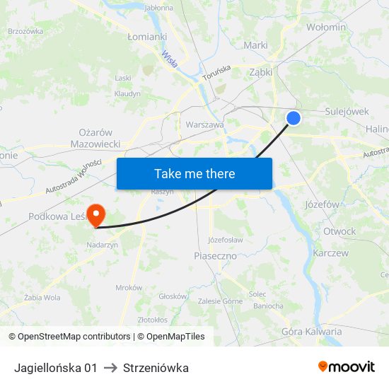 Jagiellońska to Strzeniówka map