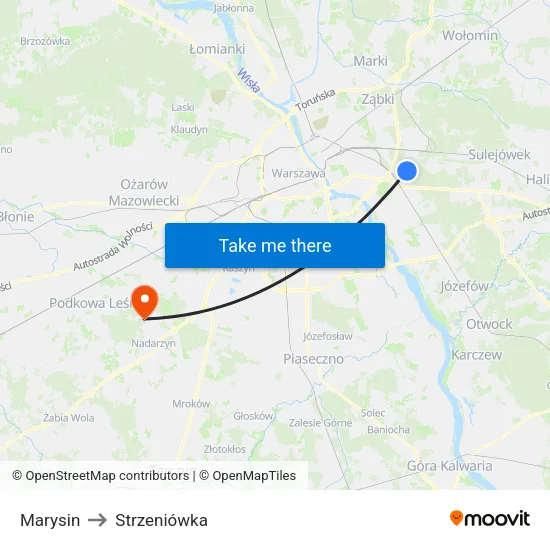 Marysin to Strzeniówka map