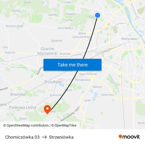 Chomiczówka to Strzeniówka map