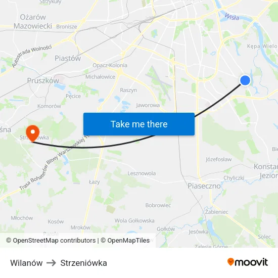 Wilanów to Strzeniówka map