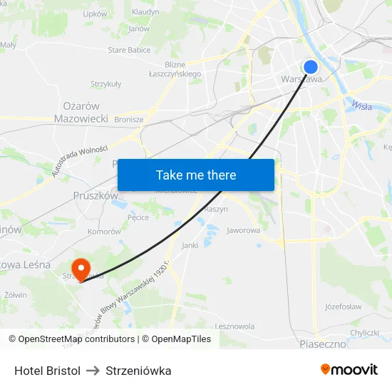 Hotel Bristol to Strzeniówka map