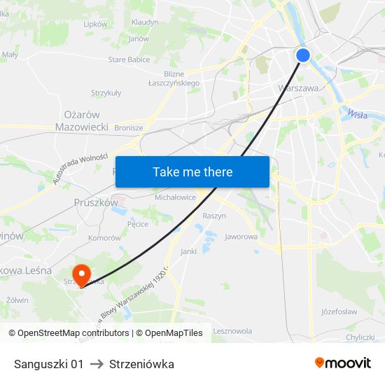 Sanguszki to Strzeniówka map