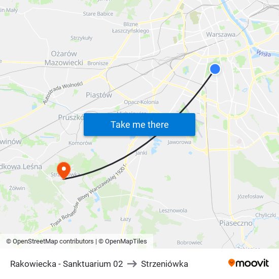 Rakowiecka-Sanktuarium to Strzeniówka map