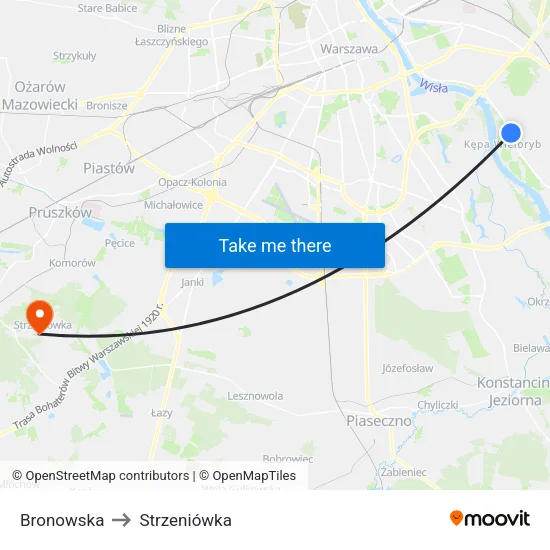 Bronowska to Strzeniówka map
