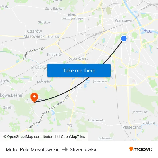 Metro Pole Mokotowskie to Strzeniówka map