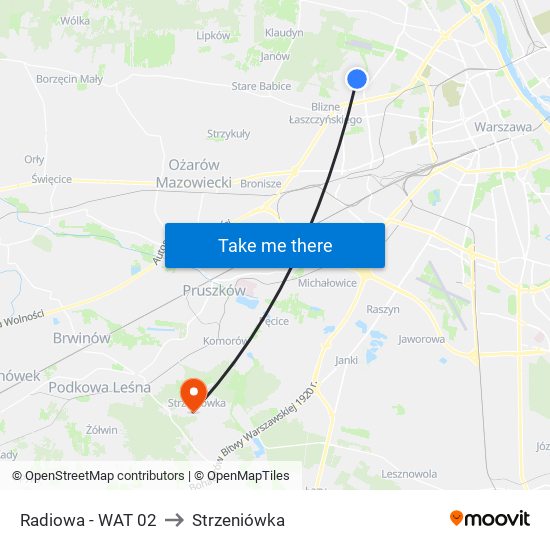 Radiowa-Wat to Strzeniówka map