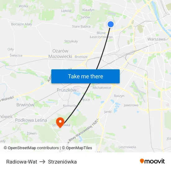 Radiowa - WAT to Strzeniówka map