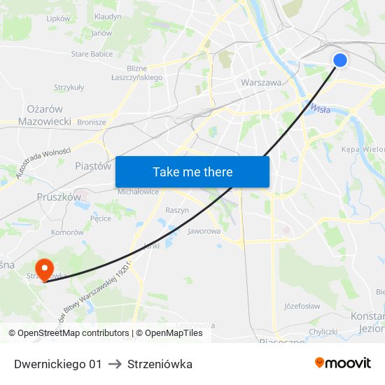 Dwernickiego to Strzeniówka map