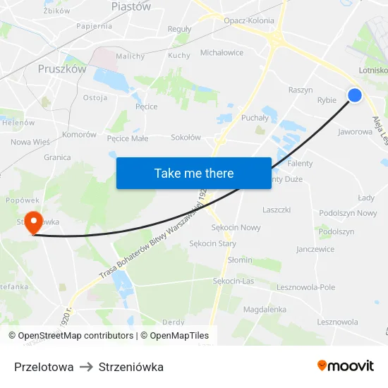 Przelotowa to Strzeniówka map