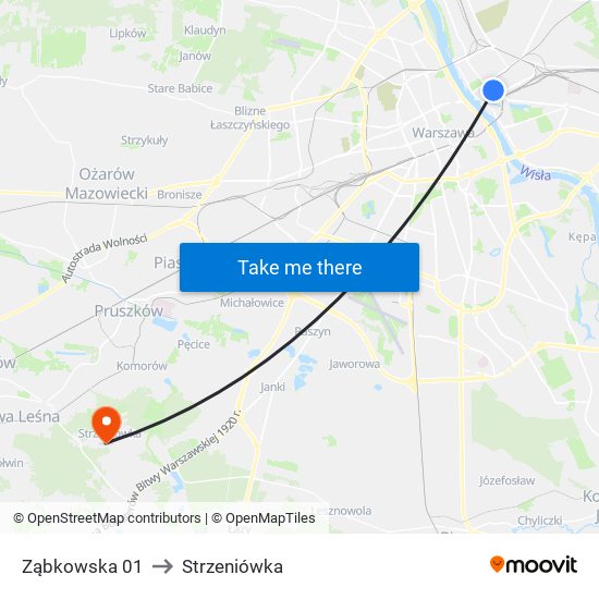 Ząbkowska to Strzeniówka map