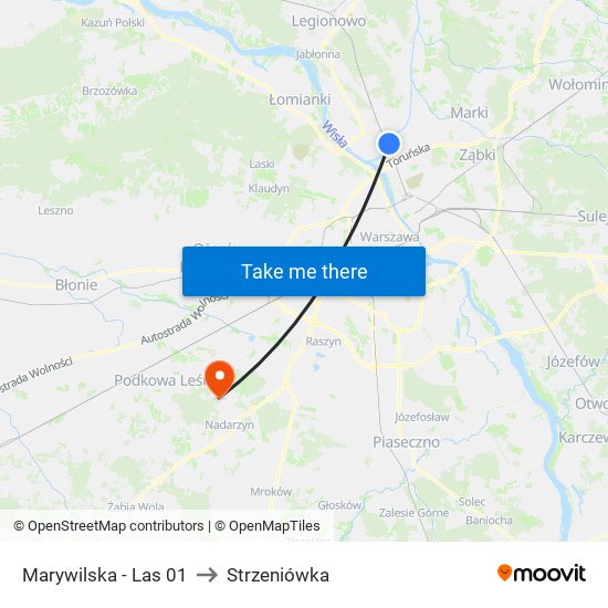 Marywilska-Las to Strzeniówka map