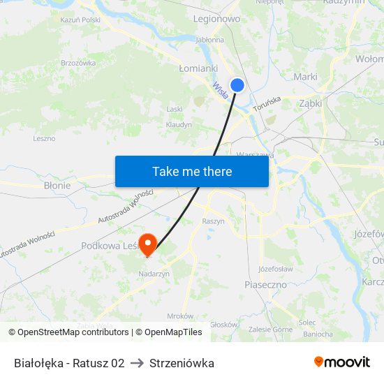 Białołęka-Ratusz to Strzeniówka map