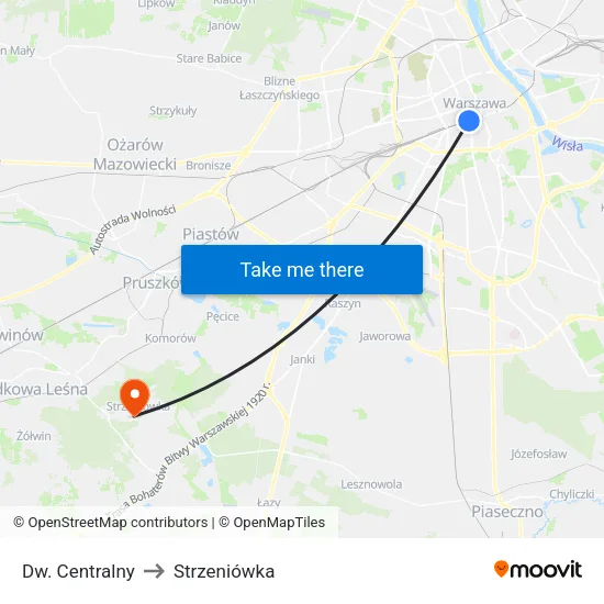 Dw. Centralny to Strzeniówka map