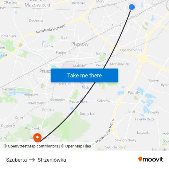 Szuberta to Strzeniówka map