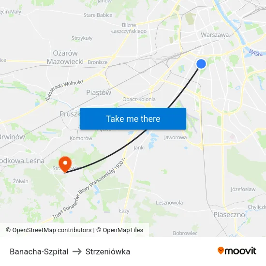 Banacha - Szpital to Strzeniówka map
