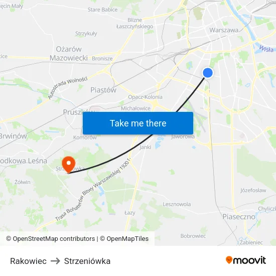 Rakowiec to Strzeniówka map