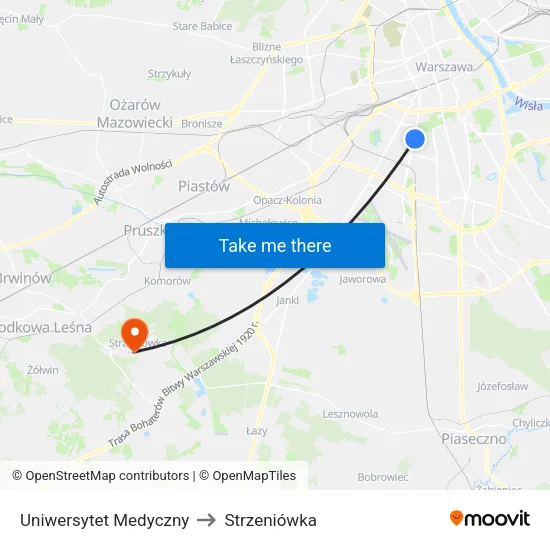 Uniwersytet Medyczny to Strzeniówka map