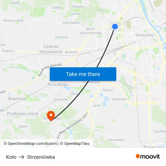 Koło to Strzeniówka map