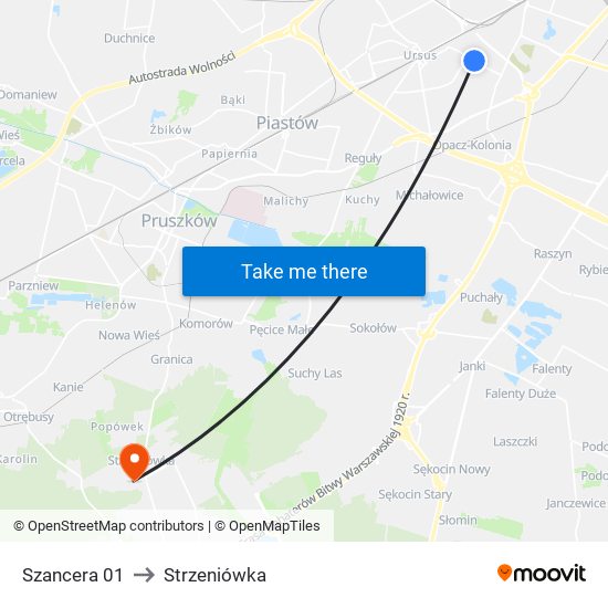 Szancera 01 to Strzeniówka map