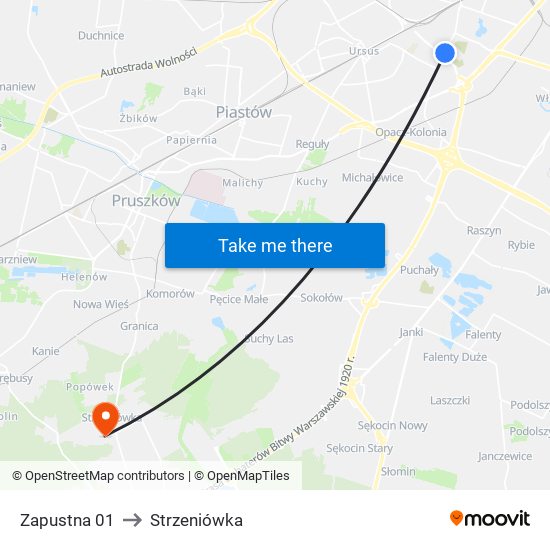 Zapustna 01 to Strzeniówka map