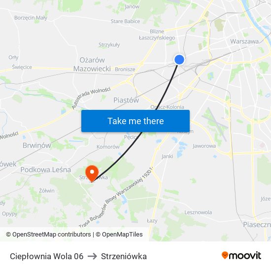 Ciepłownia Wola to Strzeniówka map