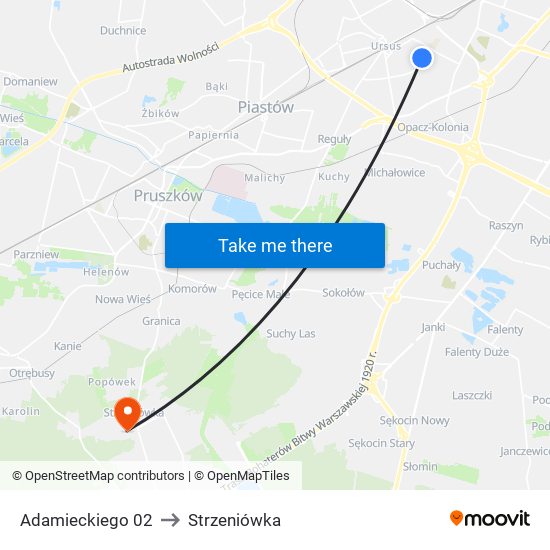 Adamieckiego 02 to Strzeniówka map