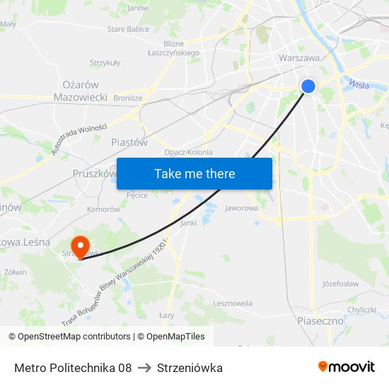 Metro Politechnika 08 to Strzeniówka map