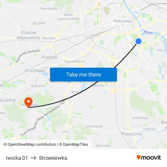 Iwicka to Strzeniówka map