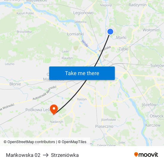 Mańkowska to Strzeniówka map