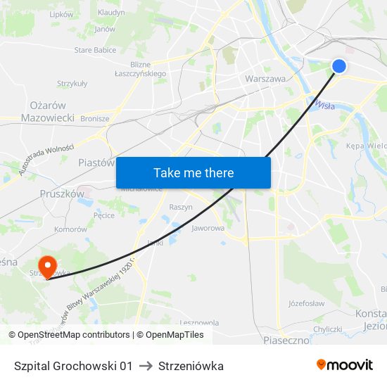 Szpital Grochowski to Strzeniówka map