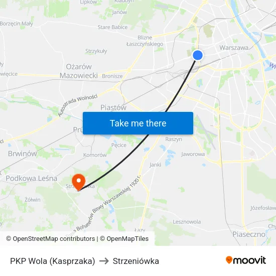 PKP Wola (Kasprzaka) to Strzeniówka map