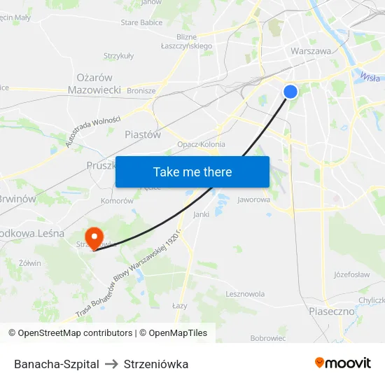 Banacha - Szpital to Strzeniówka map